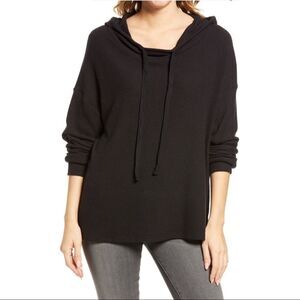 Treasure & Bond Hoodie Top Super Soft Rib Pullover In Black NWT Nordstrom